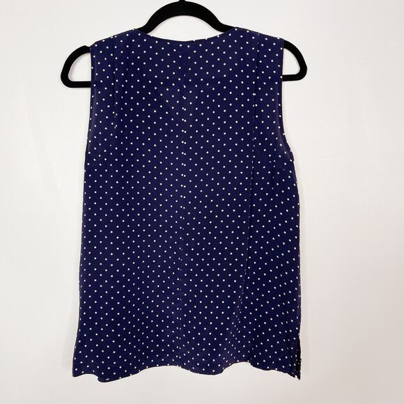 Madewell XSmall Navy Blue Silk Composition Tank Top Dots and Stars Split VNeck - Picture 2 of 8